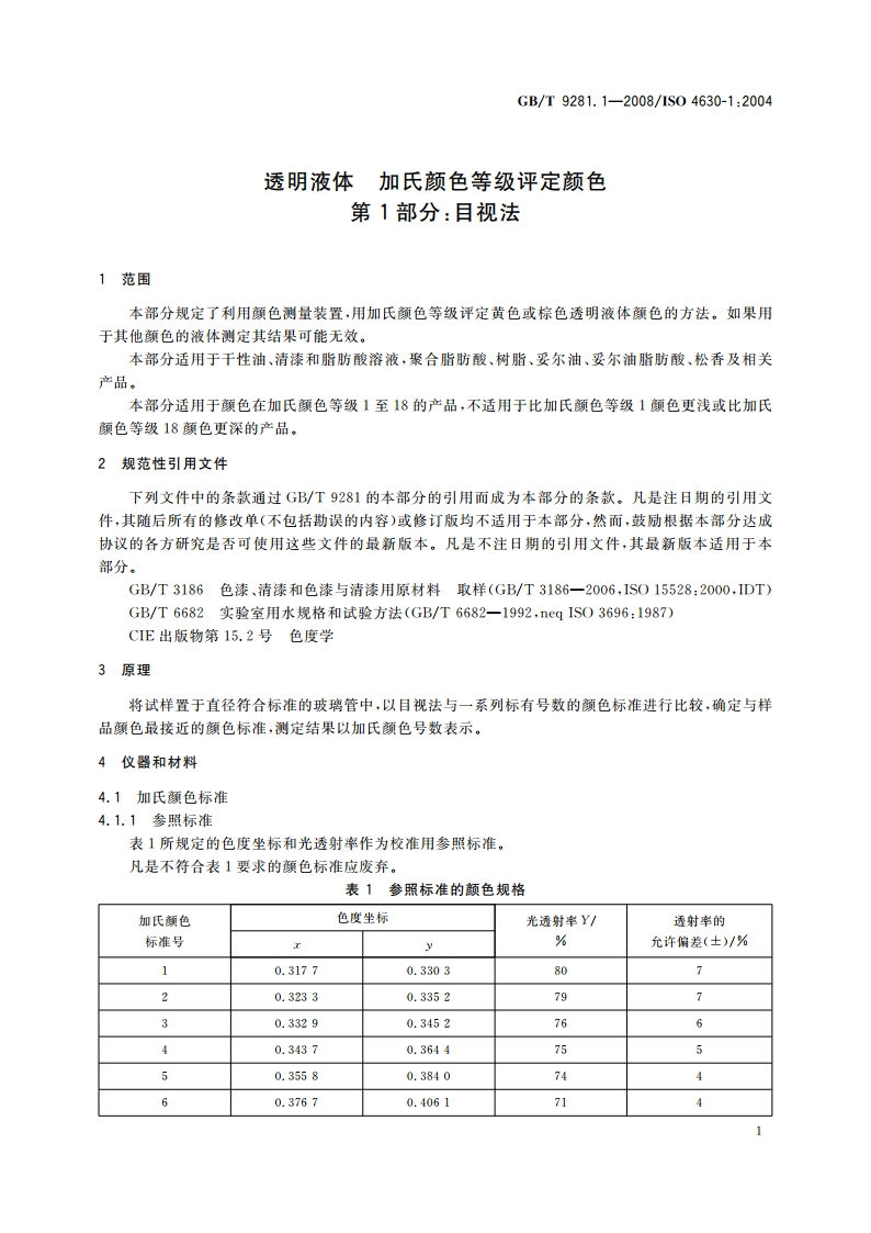 透明液体 加氏颜色等级评定颜色 第1部分：目视法 GBT 9281.1-2008.pdf_第3页