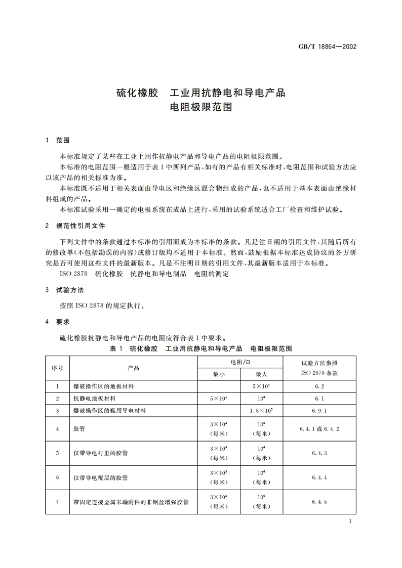 硫化橡胶 工业用抗静电和导电产品 电阻极限范围 GBT 18864-2002.pdf_第3页