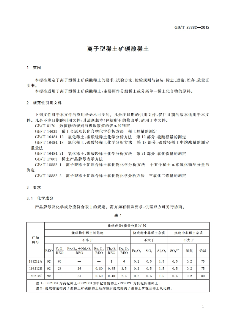 离子型稀土矿碳酸稀土 GBT 28882-2012.pdf_第3页