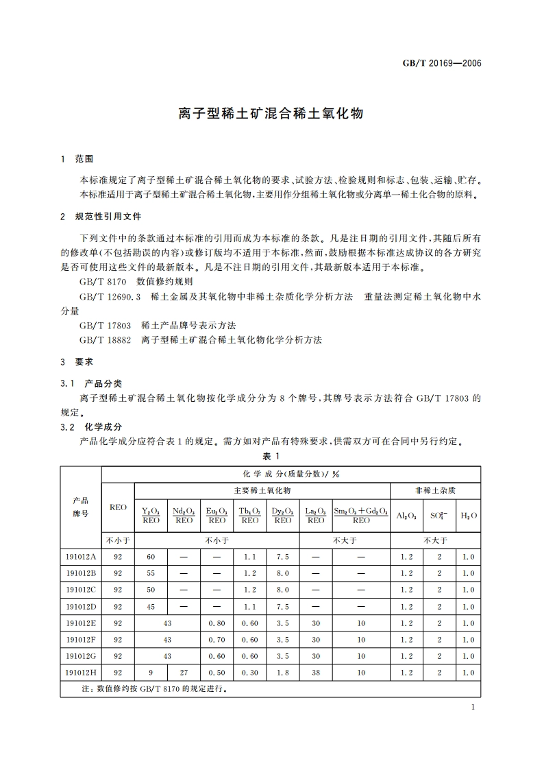 离子型稀土矿混合稀土氧化物 GBT 20169-2006.pdf_第3页