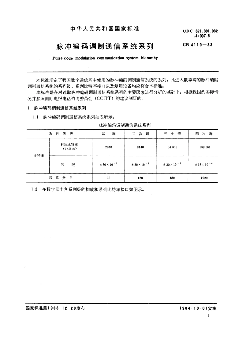 脉冲编码调制通信系统系列 GBT 4110-1983.pdf_第2页