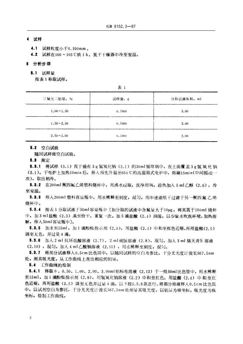 铅精矿化学分析方法 铬天青S分光光度法测定三氧化二铝量 GBT 8152.3-1987.pdf_第3页