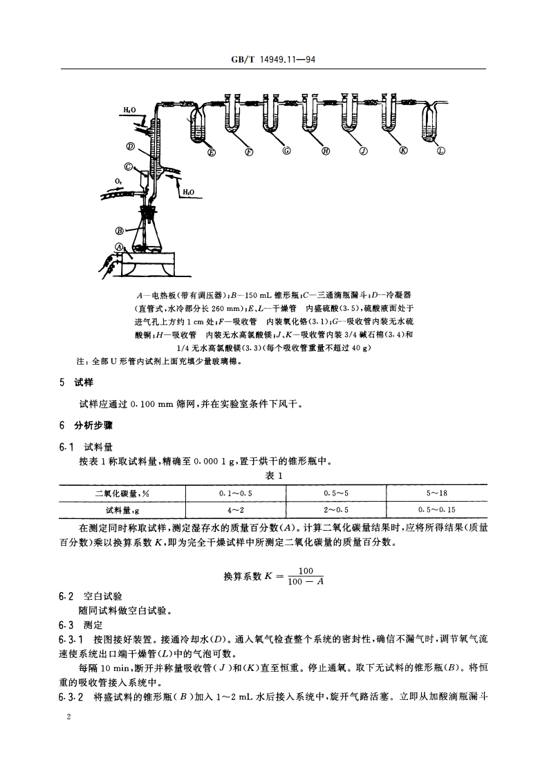 锰矿石化学分析方法 二氧化碳量的测定 GBT 14949.11-1994.pdf_第3页