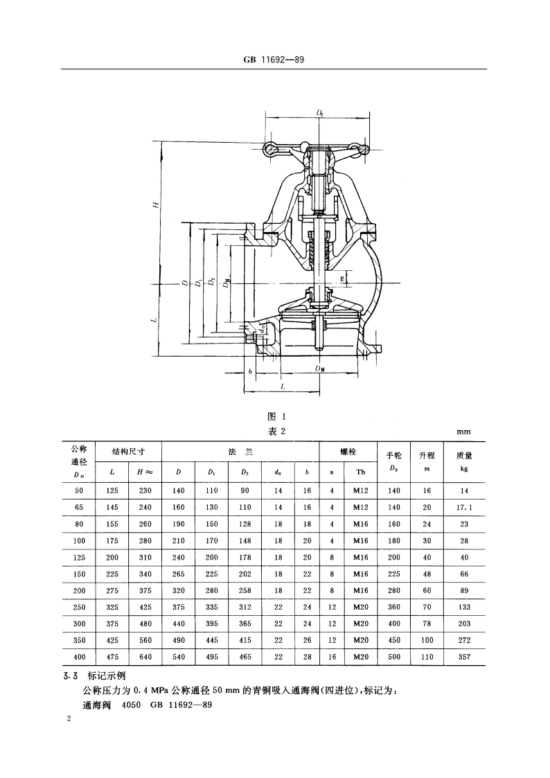 青铜吸入通海阀(四进位) GBT 11692-1989.pdf_第3页
