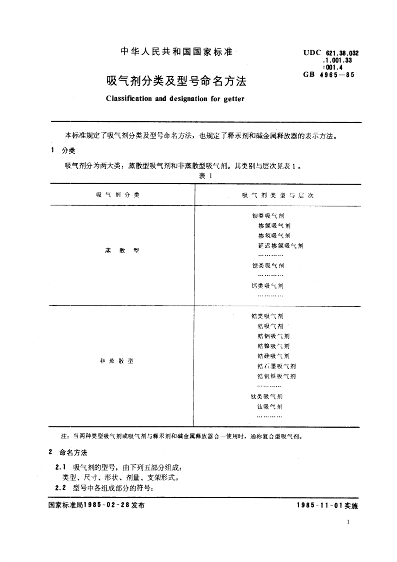 吸气剂分类及型号命名方法 GBT 4965-1985.pdf_第3页