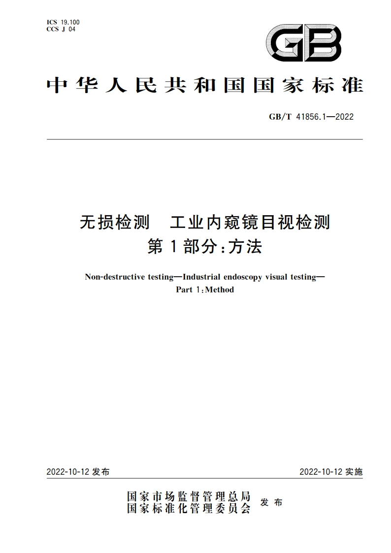 无损检测 工业内窥镜目视检测 第1部分：方法 GBT 41856.1-2022.pdf_第1页