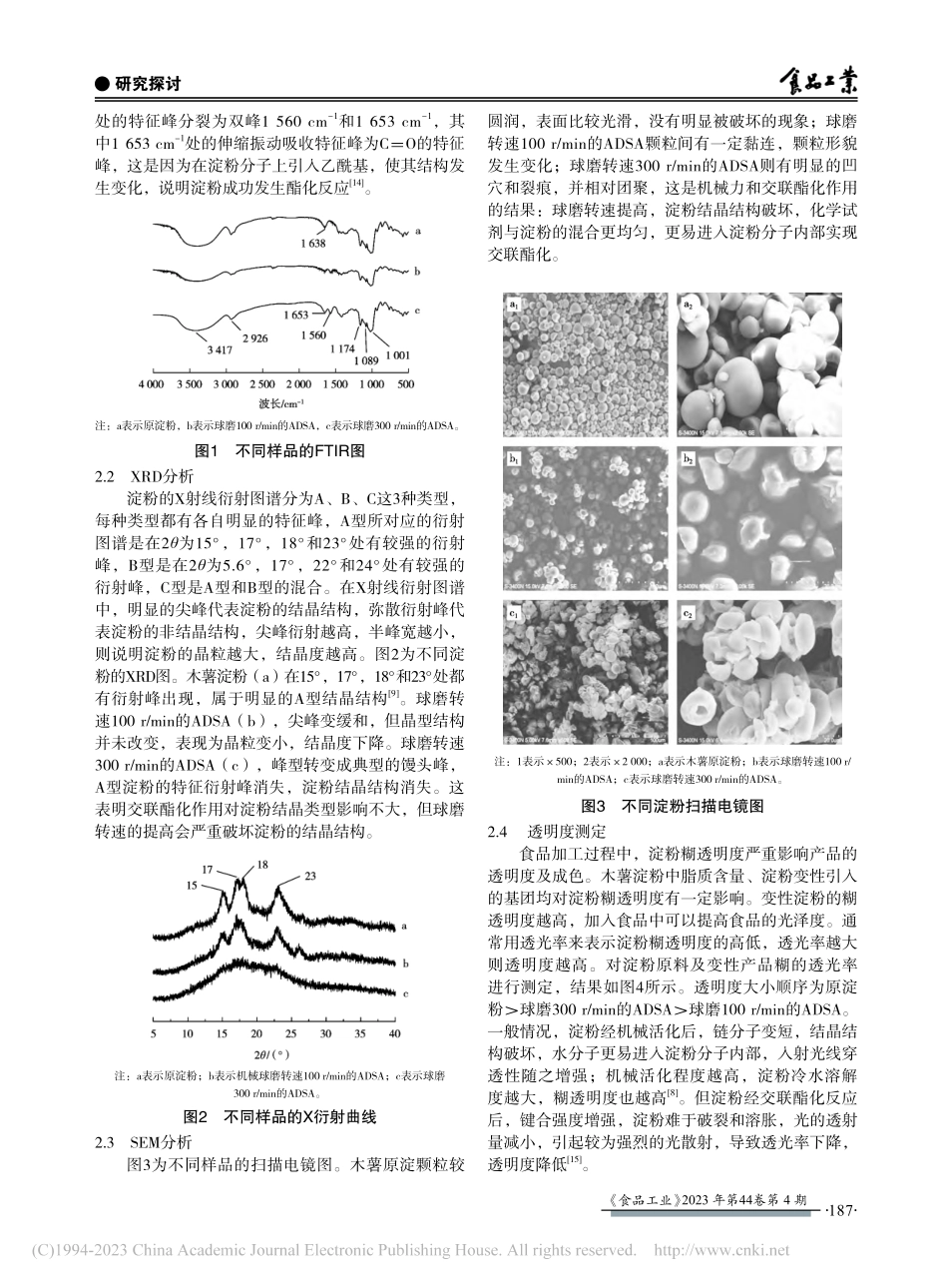 机械活化乙酰化二淀粉已二酸酯的表征和性能分析_陈江枫.pdf_第3页