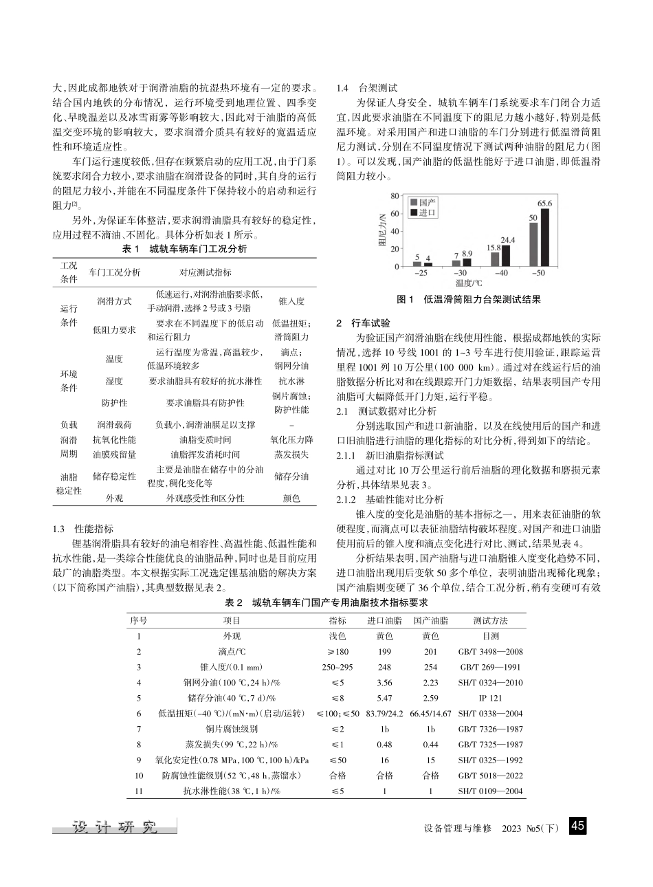 城轨车辆车门专用低阻尼力油脂服役行为研究_许琪.pdf_第2页