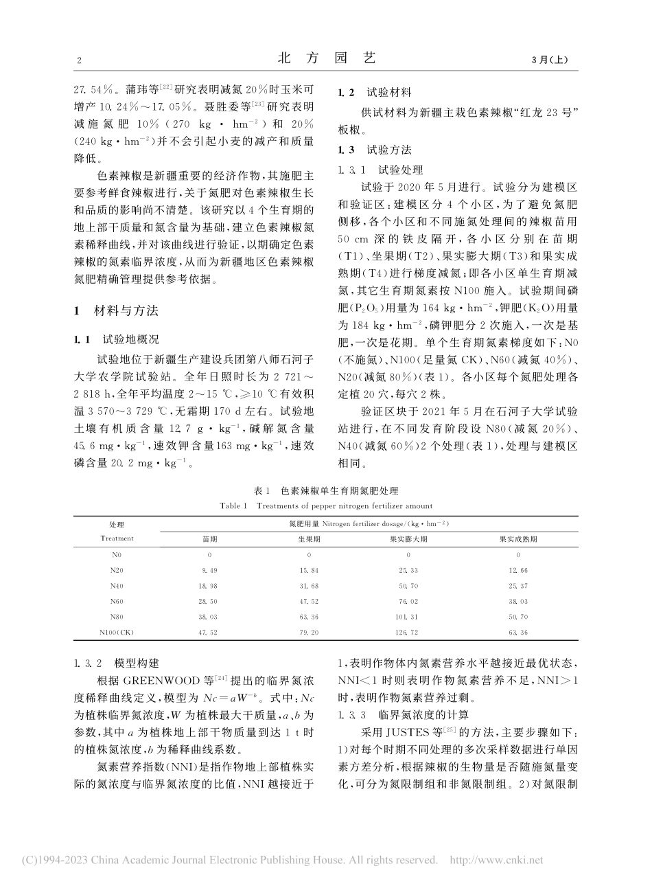 阶段性减氮色素辣椒临界氮浓度稀释模型应用_王世宁.pdf_第2页