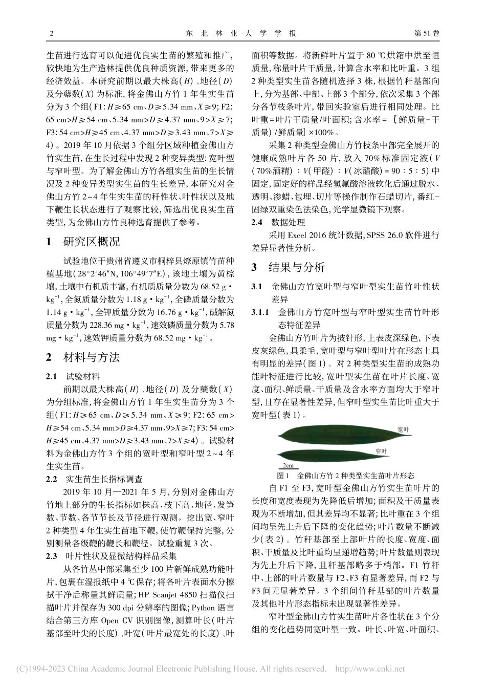 金佛山方竹2种叶变异类型实生苗生长性状比较_卞丽丽.pdf_第2页