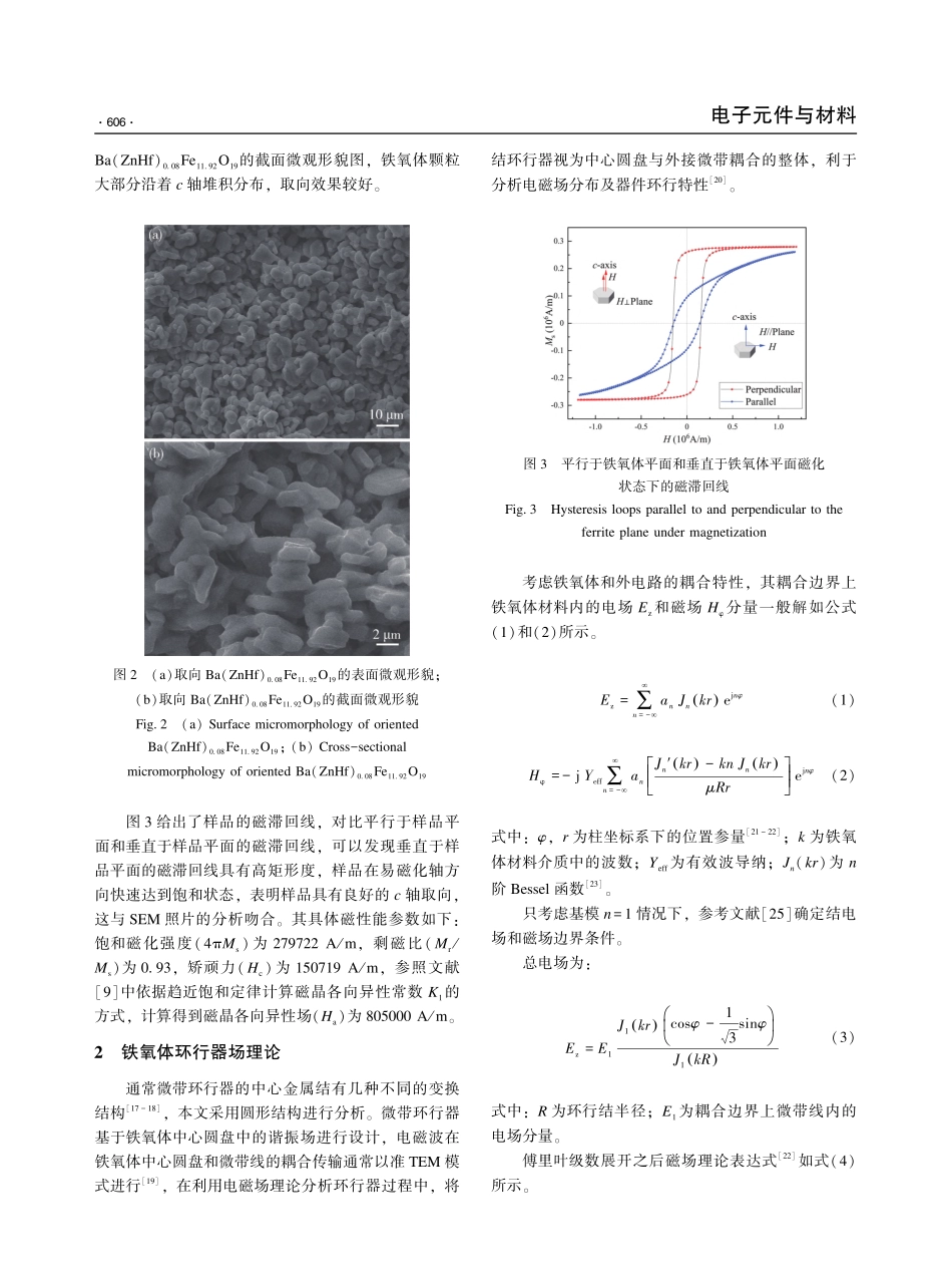 基于M型六角铁氧体Ba(Z...9)的自偏置微带环行器设计_刘谦.pdf_第3页
