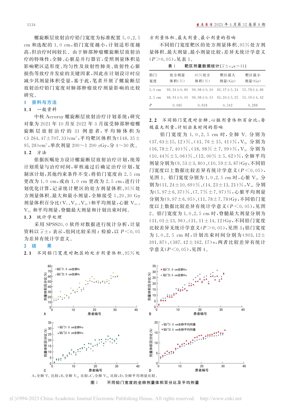 螺旋断层放射治疗铅门宽度对肺癌放疗剂量分布影响的比较_钱金栋.pdf_第2页