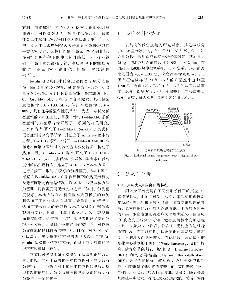基于应变补偿的Fe-Mn-...密度钢等温压缩物理本构方程_孙建.pdf_第2页