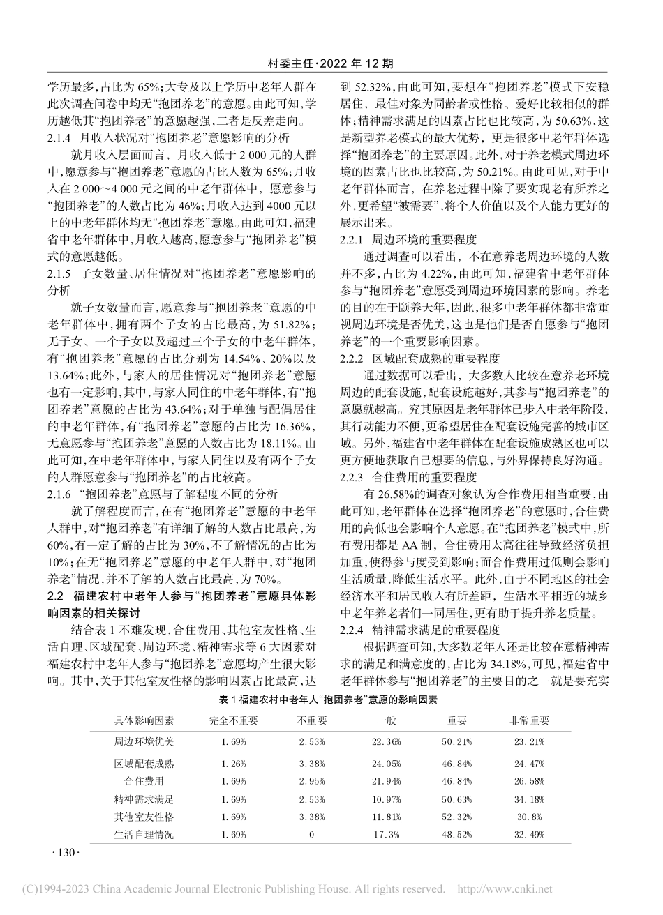 福建农村中老年人“抱团养老...意愿及其影响因素的调查研究_林丽完.pdf_第2页