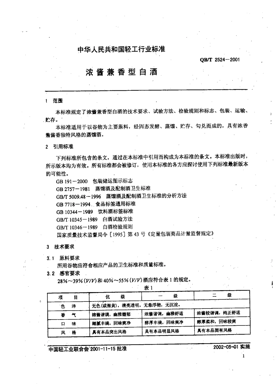 QBT 2524-2001 浓酱兼香型白酒.pdf_第3页