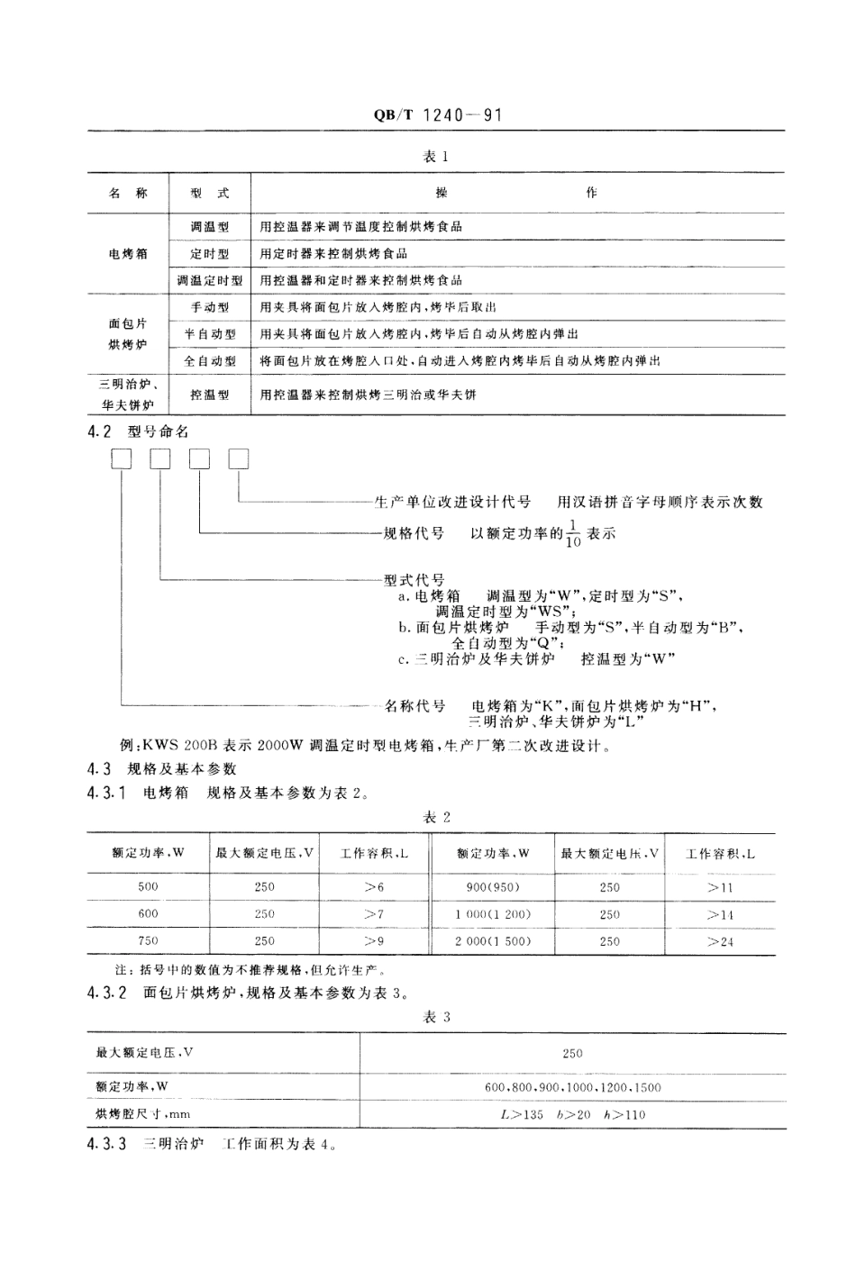 QBT 1240-1991 家用食品烘烤器具 电烤箱、面包片烘烤炉、华夫饼炉、三明治炉.pdf_第2页