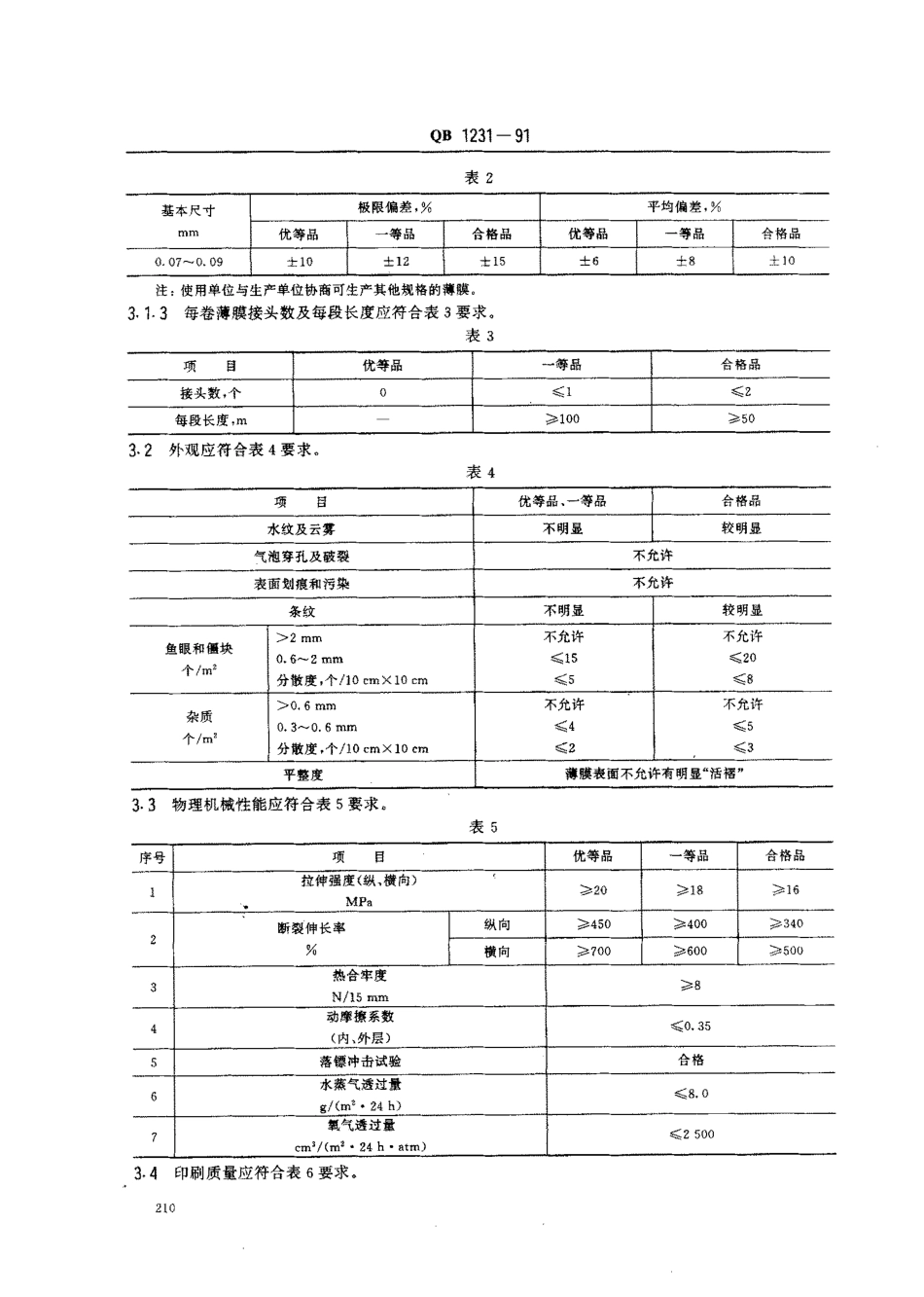 QBT 1231-1991 液体包装用聚乙烯吹塑薄膜.pdf_第2页
