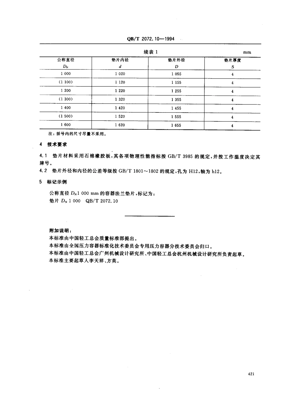 QBT 2072.10-1994 制糖机械 压力容器通用零部件 平焊法兰垫片.pdf_第2页