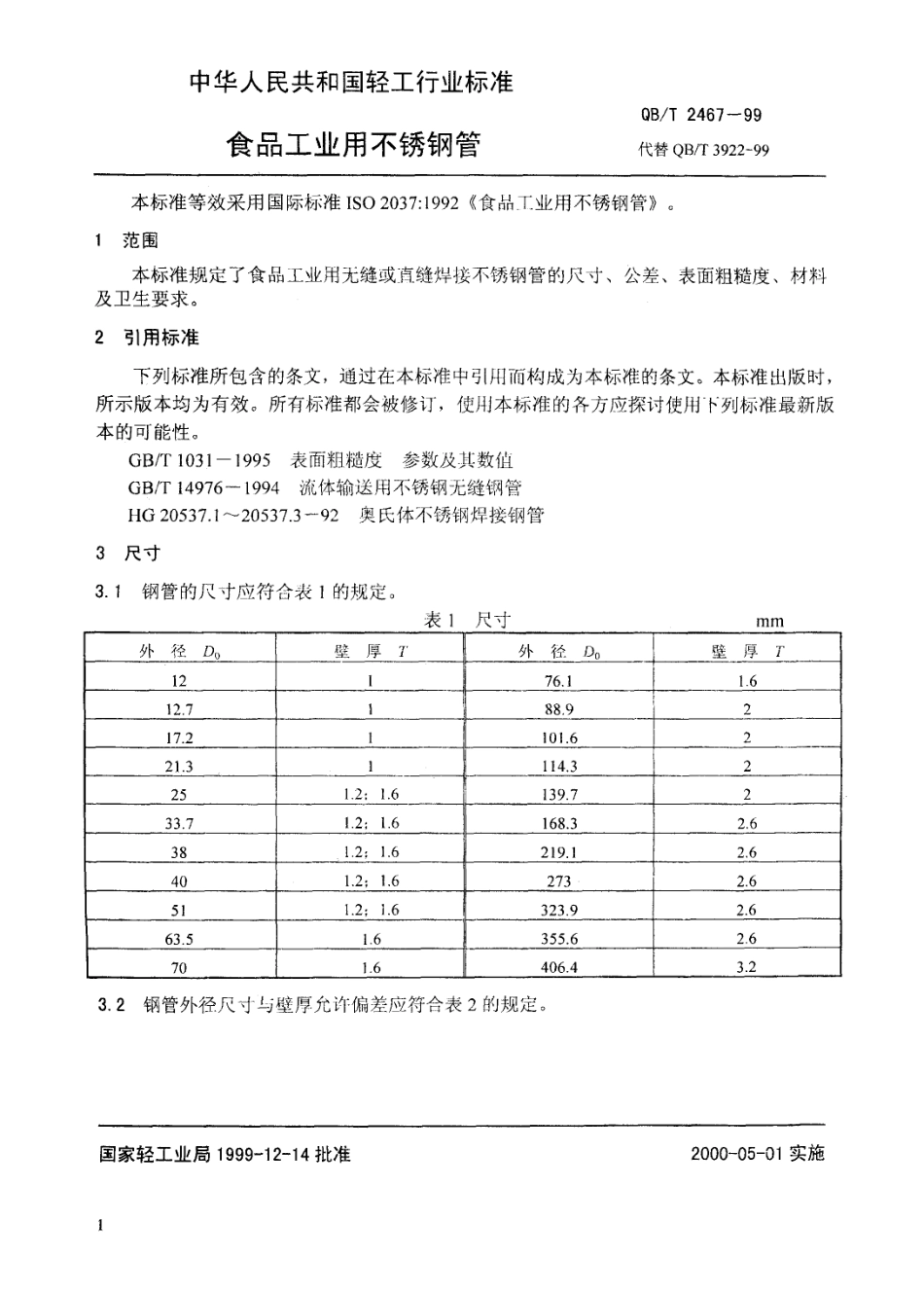 QBT 2467-1999 食品工业用不锈钢管.pdf_第3页