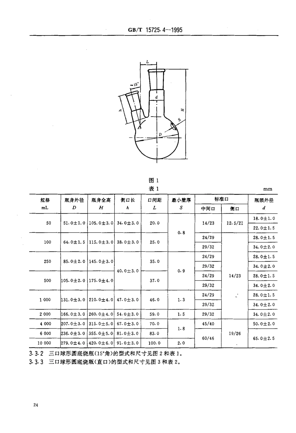 GBT 15725.4-1995 实验室玻璃仪器 双口、三口球形圆底烧瓶.pdf_第3页