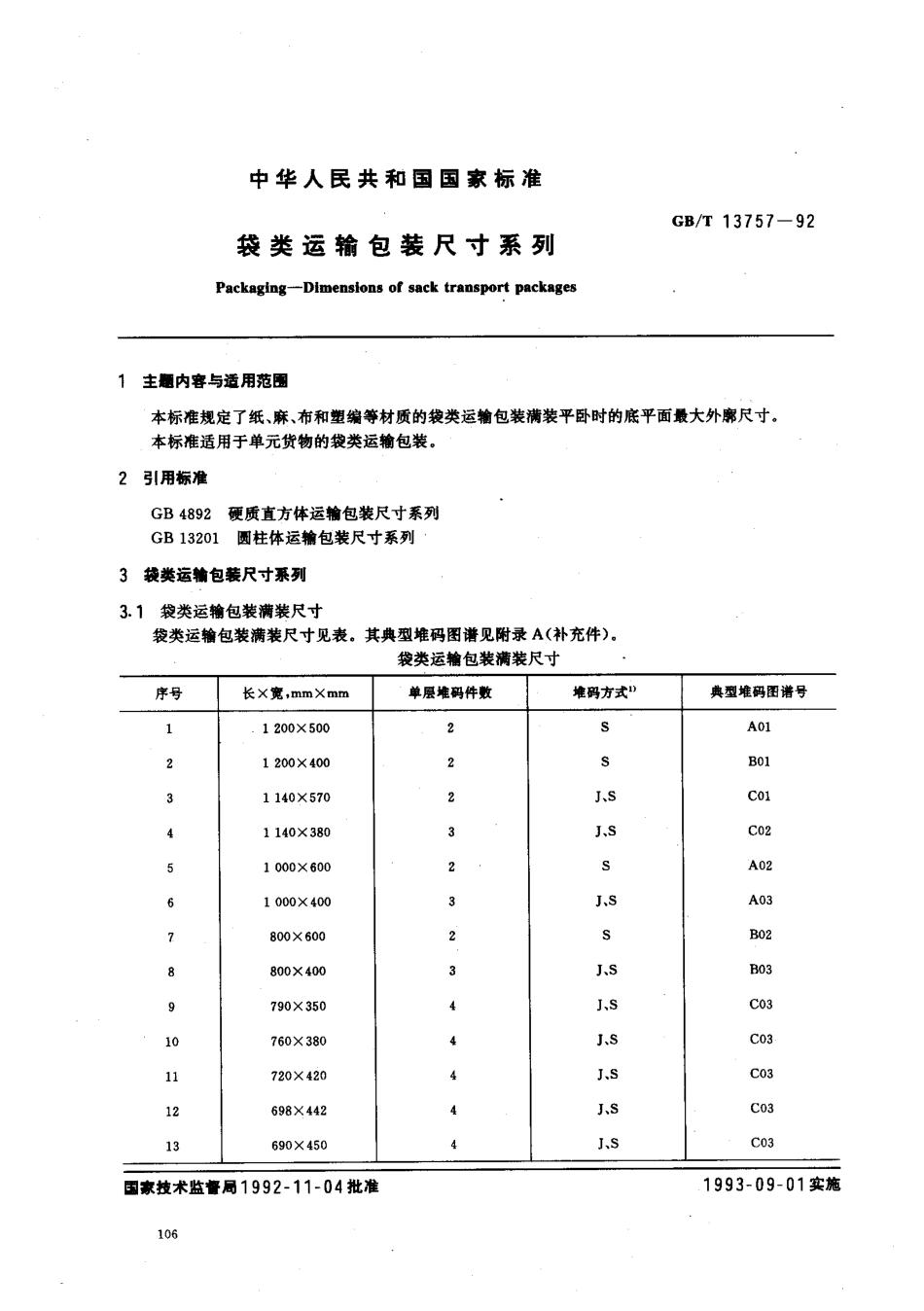 GBT 13757-1992 袋类运输包装尺寸系列.pdf_第1页