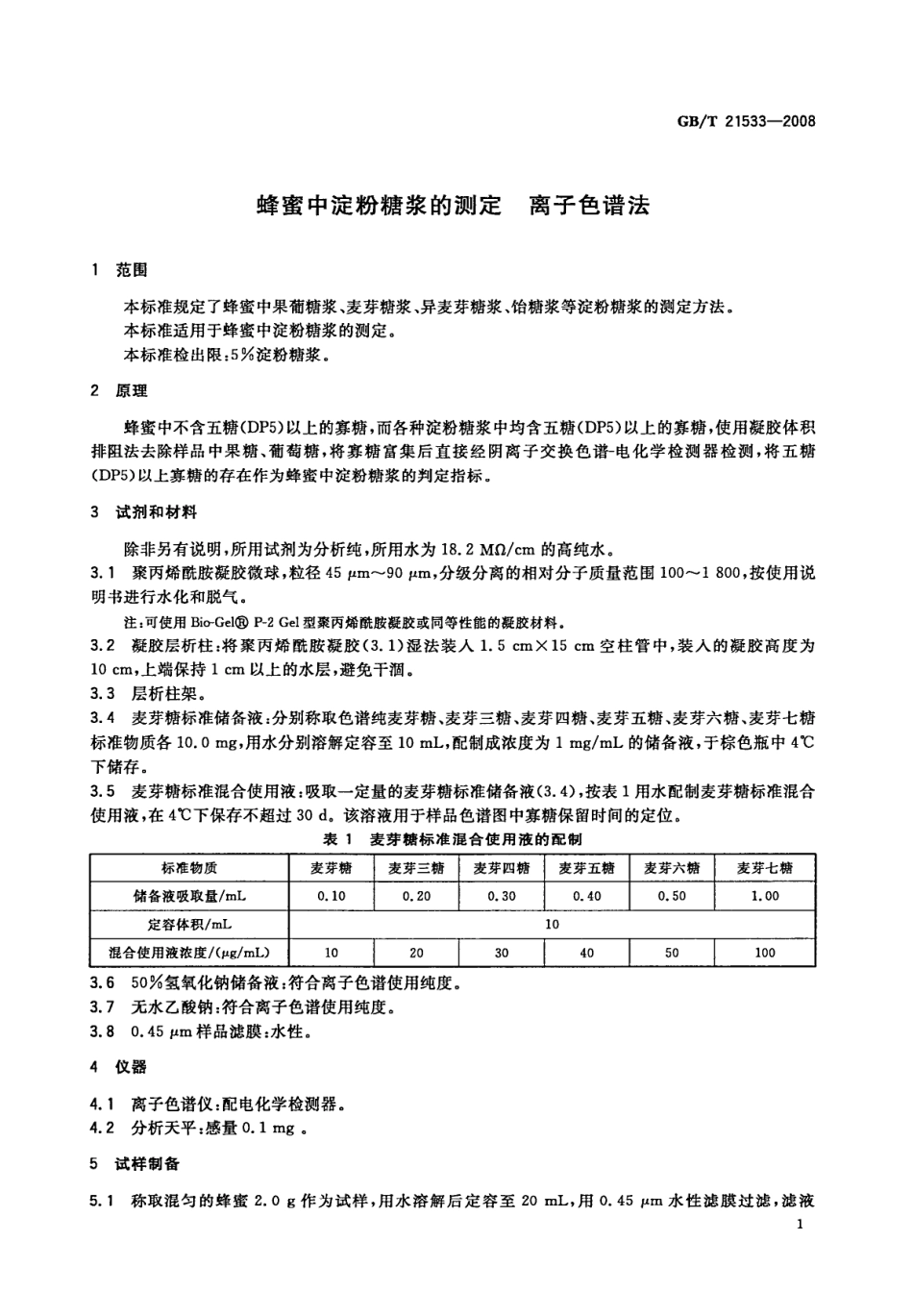 GBT 21533-2008 蜂蜜中淀粉糖浆的测定 离子色谱法.pdf_第3页