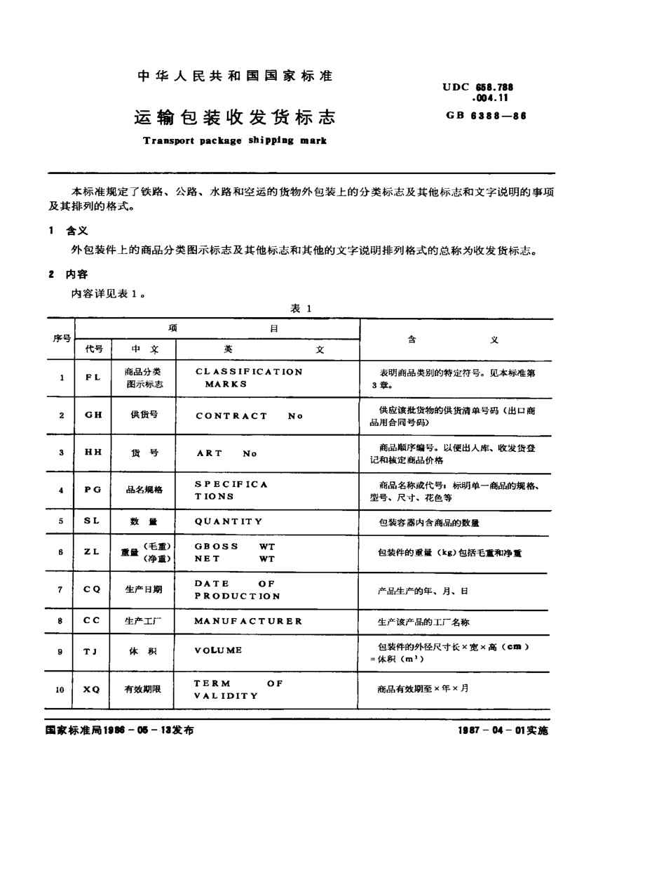 GBT 6388-1986 运输包装收发货标志.pdf_第1页