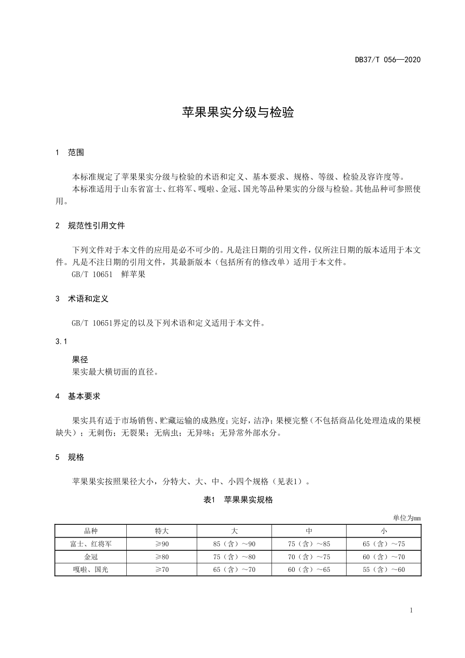 DB37T 056-2020 苹果果实分级与检验.doc_第3页