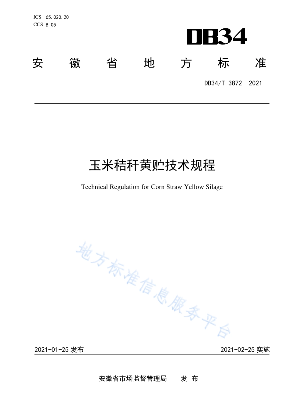 DB34T 3872-2021 玉米秸秆黄贮技术规程.pdf_第1页
