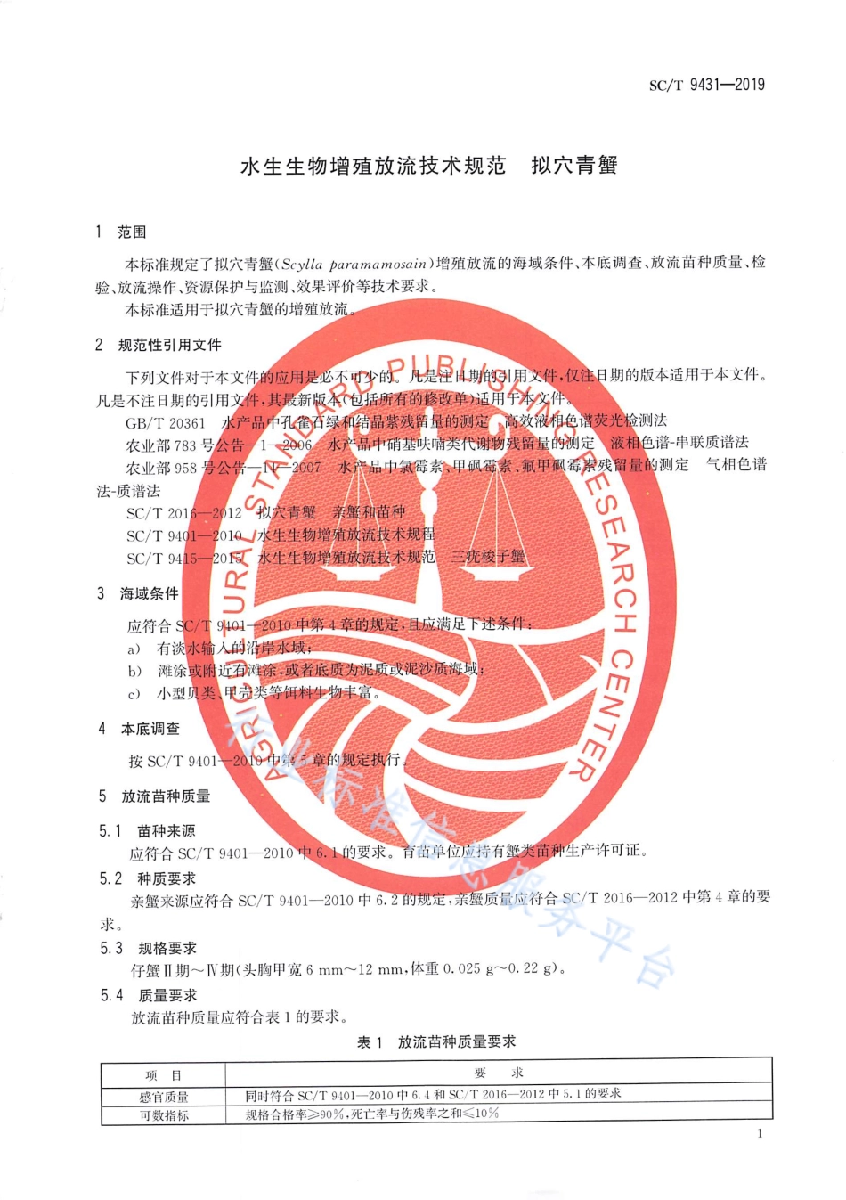 SCT 9431-2019 水生生物增殖放流技术规范 拟穴青蟹.pdf_第3页