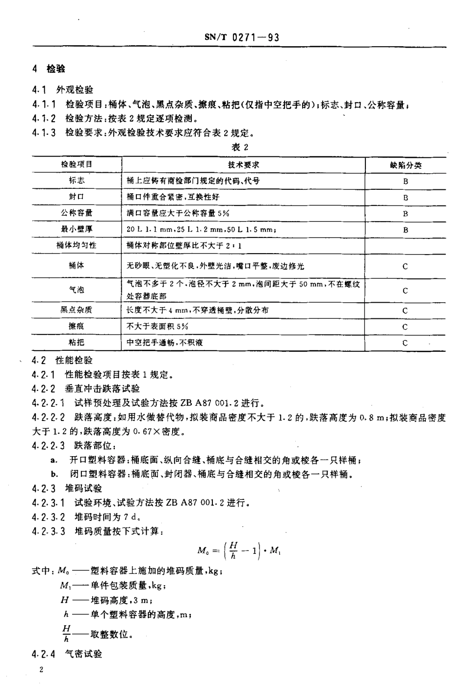 SNT 0271-1993 出口商品运输包装 塑料容器检验规程.pdf_第3页