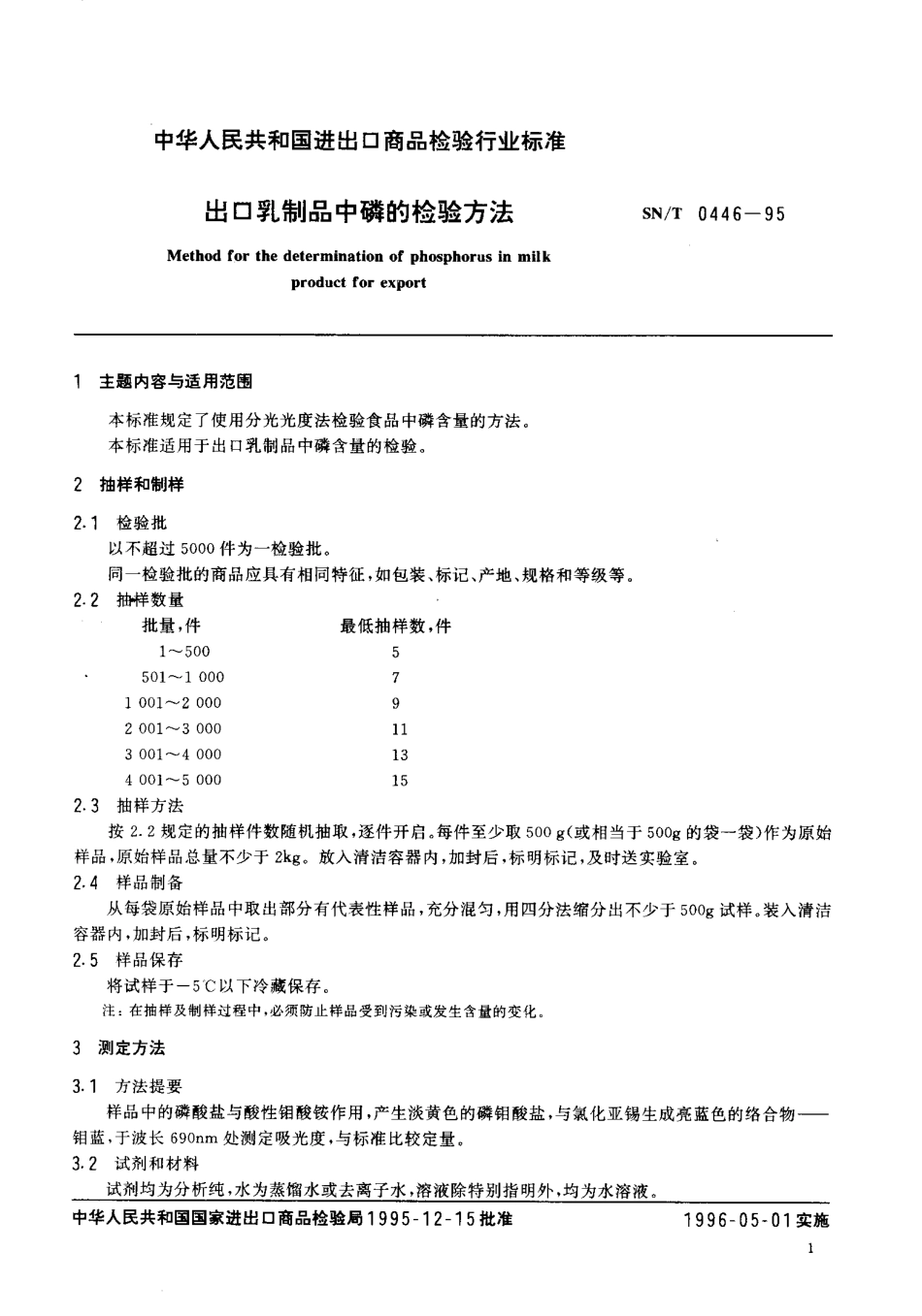 SNT 0446-1995 出口乳制品中磷的检验方法.pdf_第2页