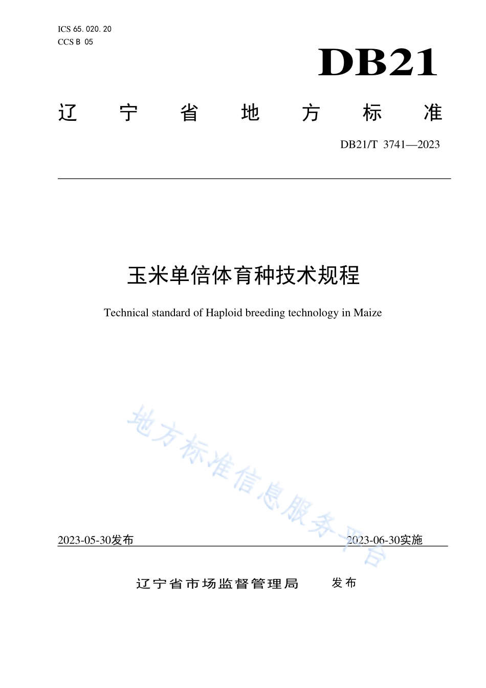 DB21T 3741-2023 玉米单倍体育种技术规程.pdf_第1页