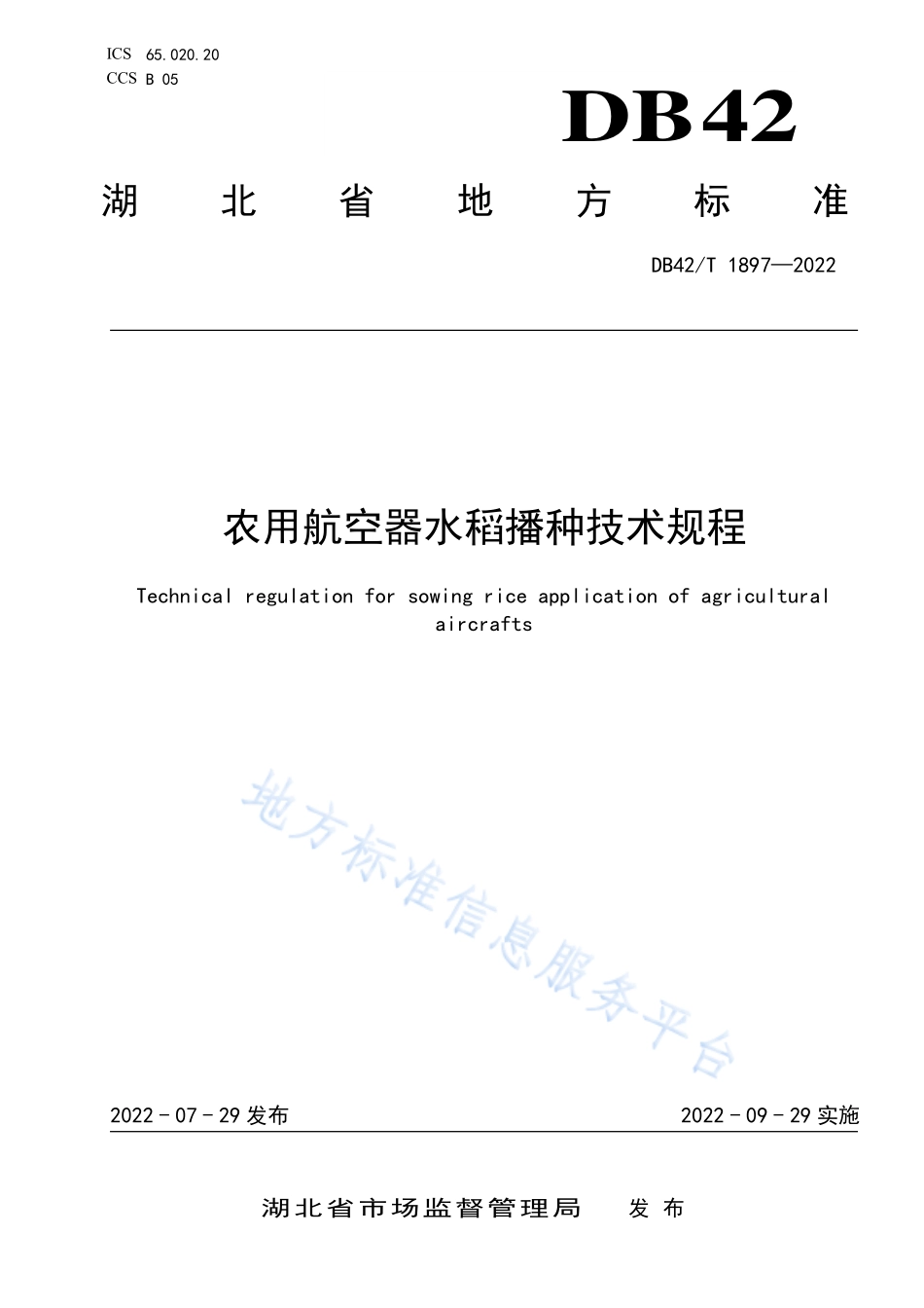 DB42T 1897-2022 农用航空器水稻播种技术规程.pdf_第1页