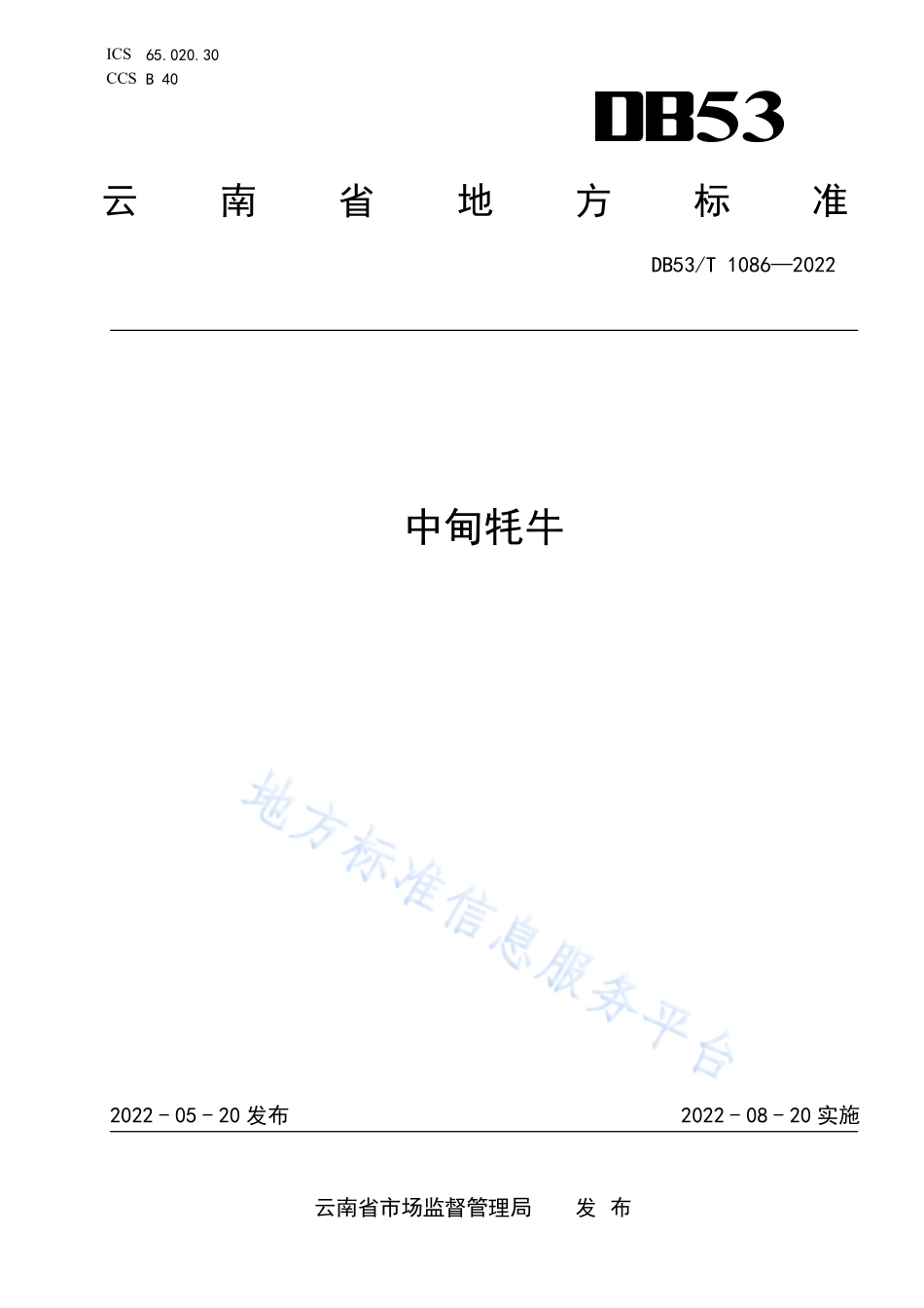 DB53T 1086-2022 中甸牦牛.pdf_第1页