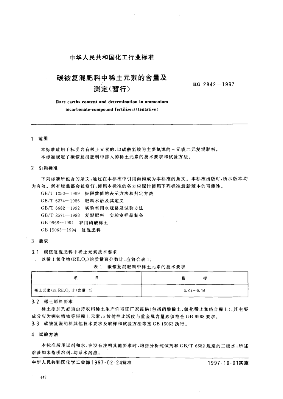 HGT 2842-1997 碳铵复混肥料中稀土元素的含量及测定.pdf_第2页