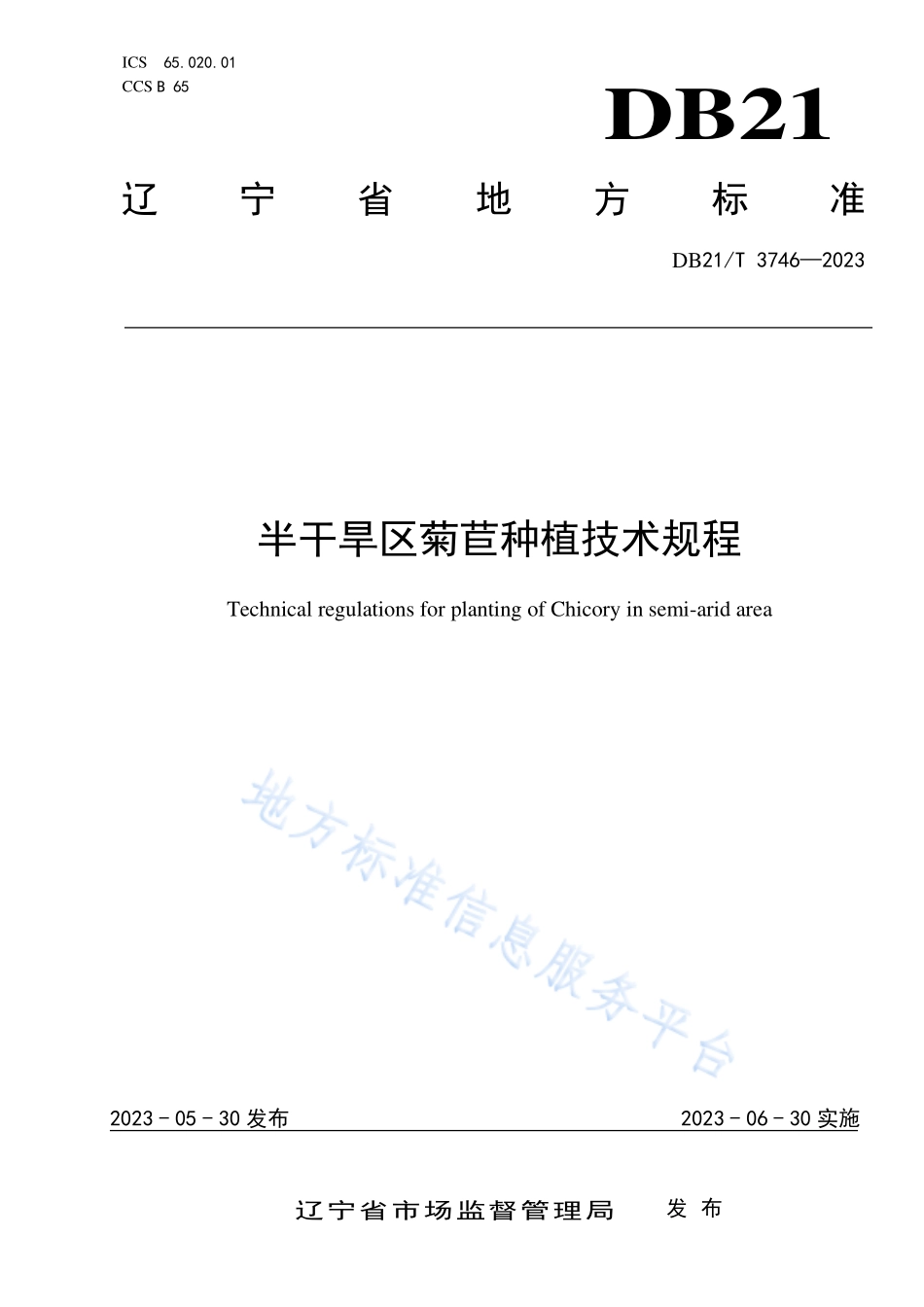 DB21T 3746-2023 半干旱区菊苣种植技术规程.pdf_第1页
