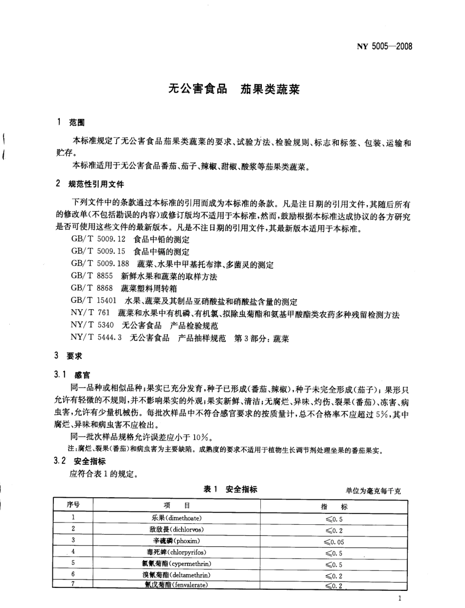 NY 5005-2008 无公害食品 茄果类蔬菜.pdf_第3页