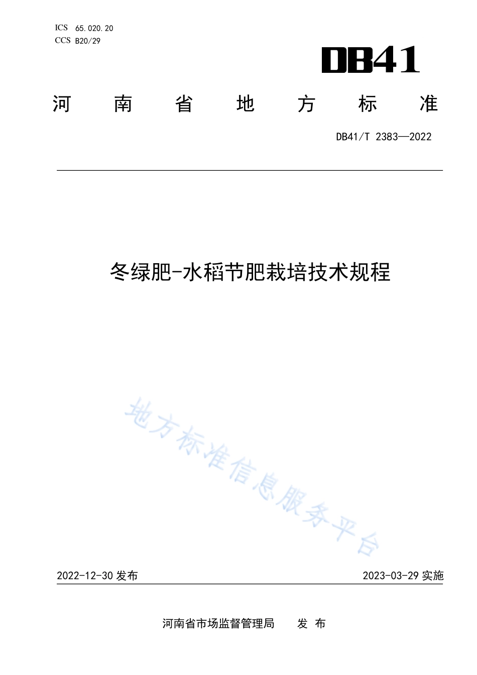 DB41T 2383-2022 冬绿肥-水稻节肥栽培技术规程.pdf_第1页