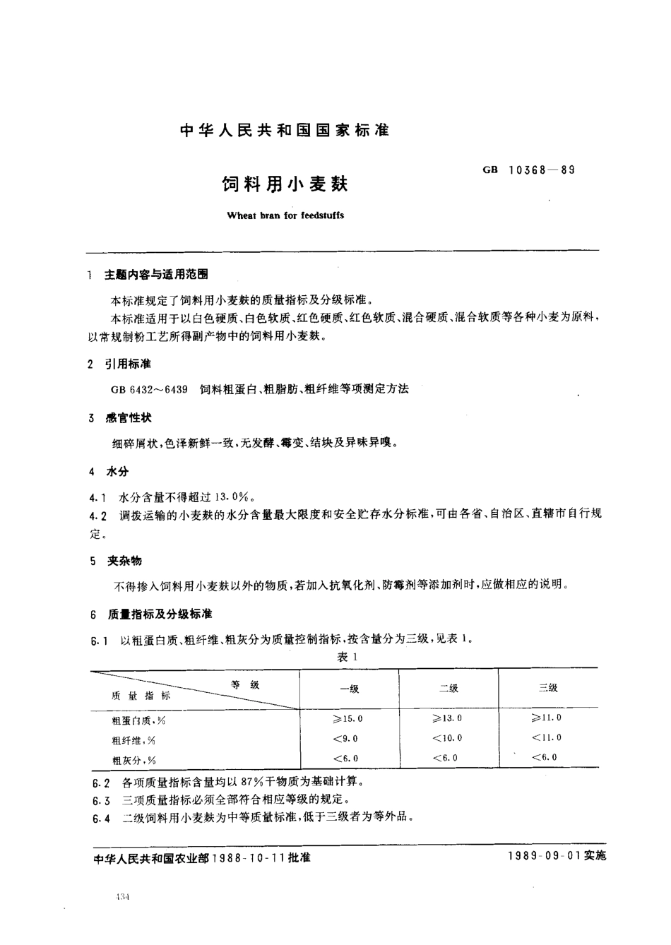 NYT 119-1989 饲料用小麦麸.pdf_第1页