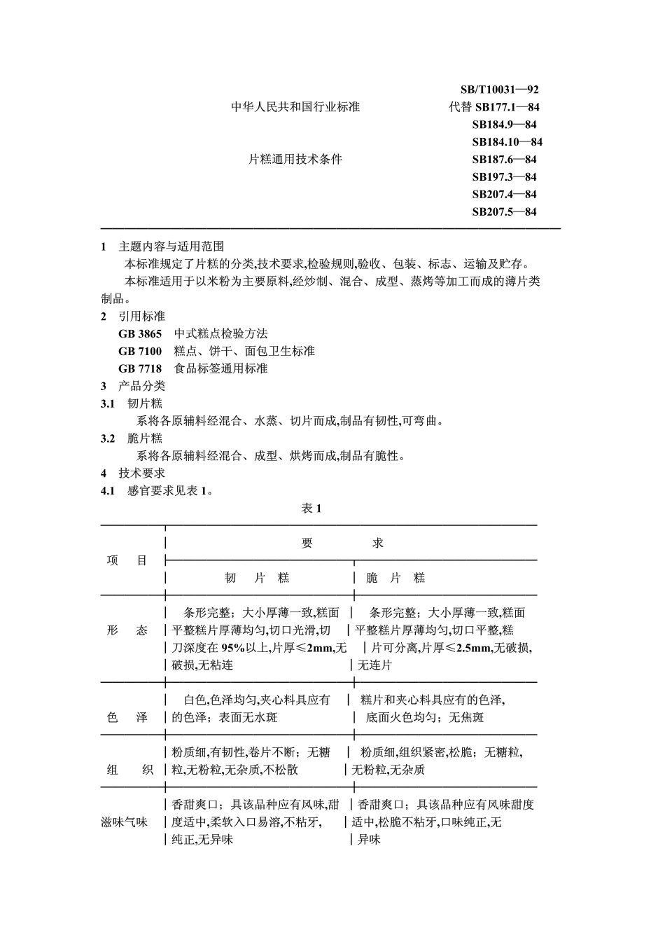 SBT 10031-1992 片糕通用技术条件.pdf_第1页
