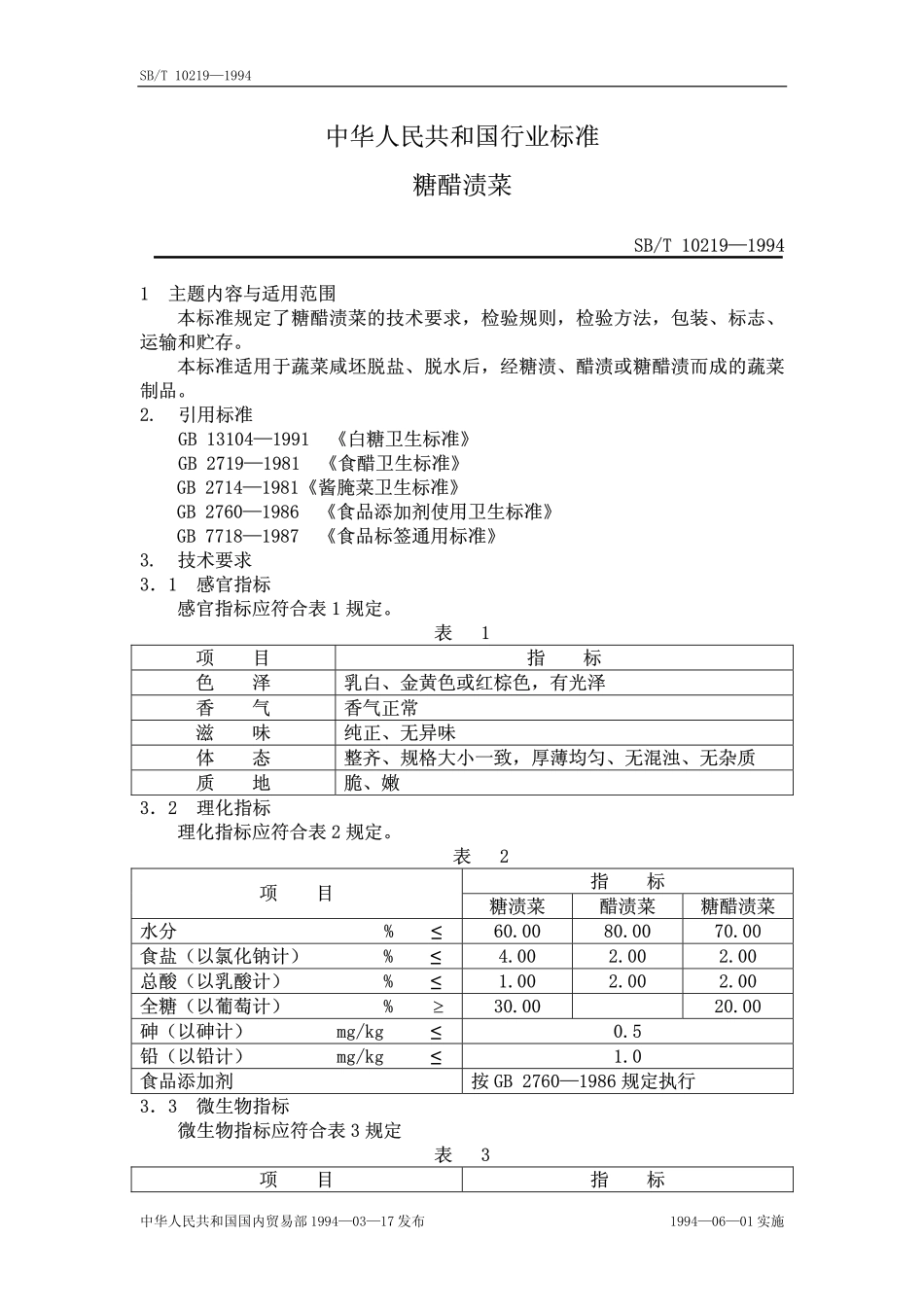 SBT 10219-1994 糖醋渍菜.pdf_第1页