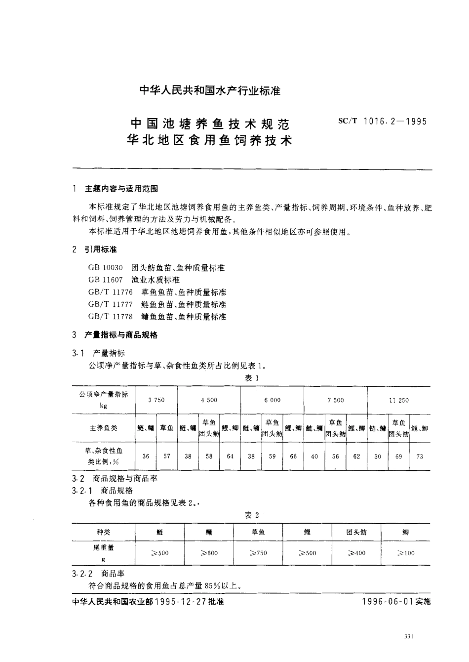 SCT 1016.2-1995 中国池塘养鱼技术规范 华北地区食用鱼饲养技术.pdf_第1页