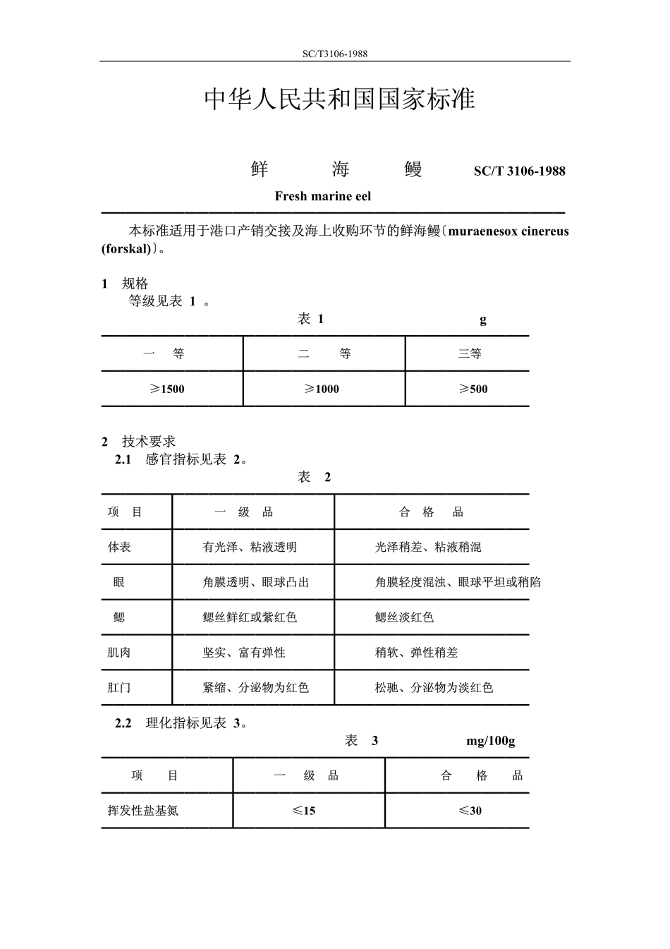 SCT 3106-1988 鲜海鳗.pdf_第1页