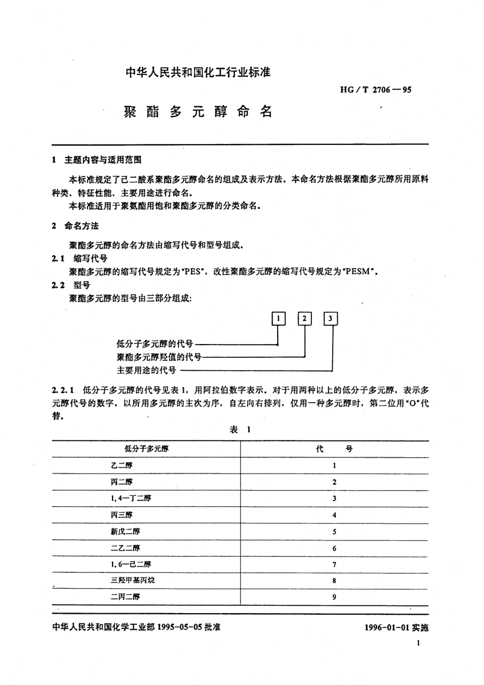 HGT 2706-1995 聚酯多元醇命名.pdf_第1页
