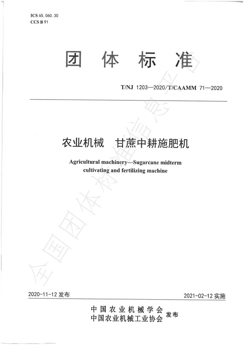 TNJ 1203-2020 农业机械 甘蔗中耕施肥机.pdf_第1页