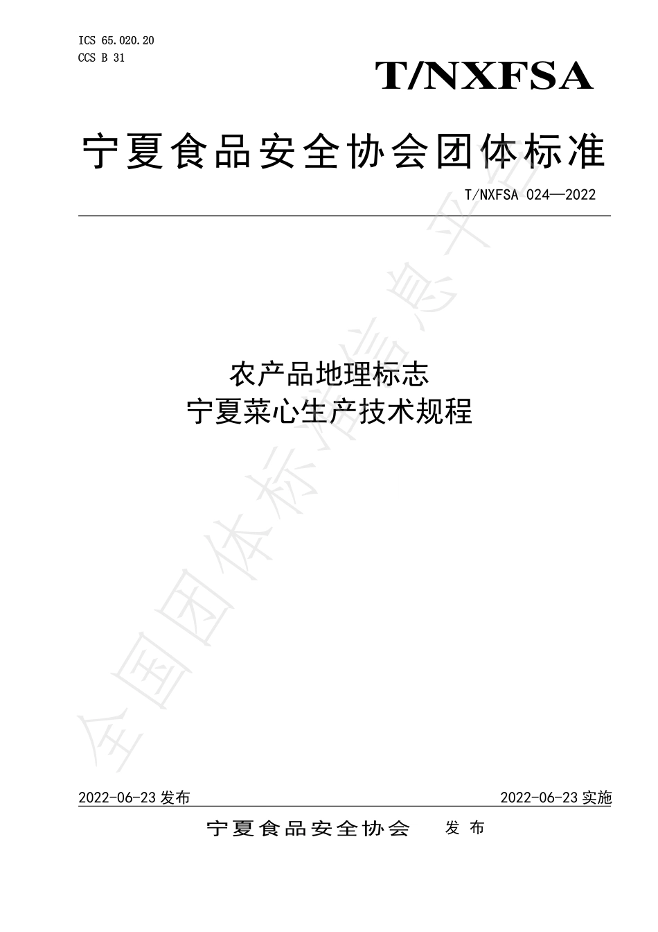 TNXFSA 024-2022 农产品地理标志 宁夏菜心生产技术规程.pdf_第1页