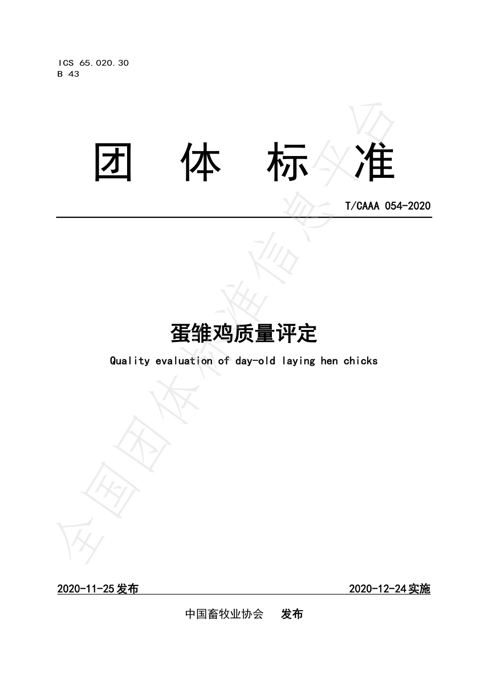 TCAAA 054-2020 蛋雏鸡质量评定.pdf_第1页