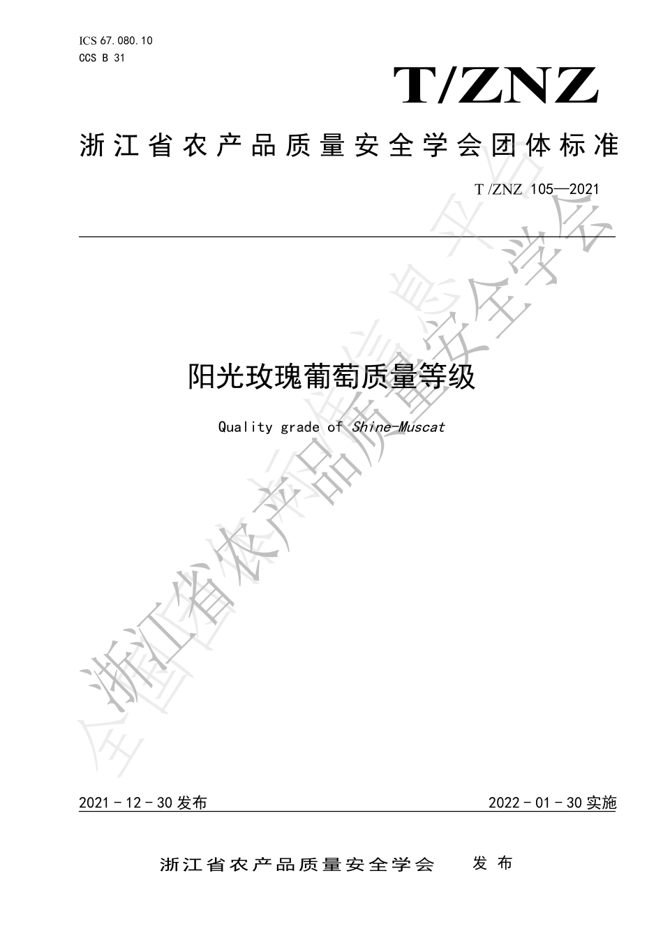TZNZ 105-2021 阳光玫瑰葡萄质量等级.pdf_第1页