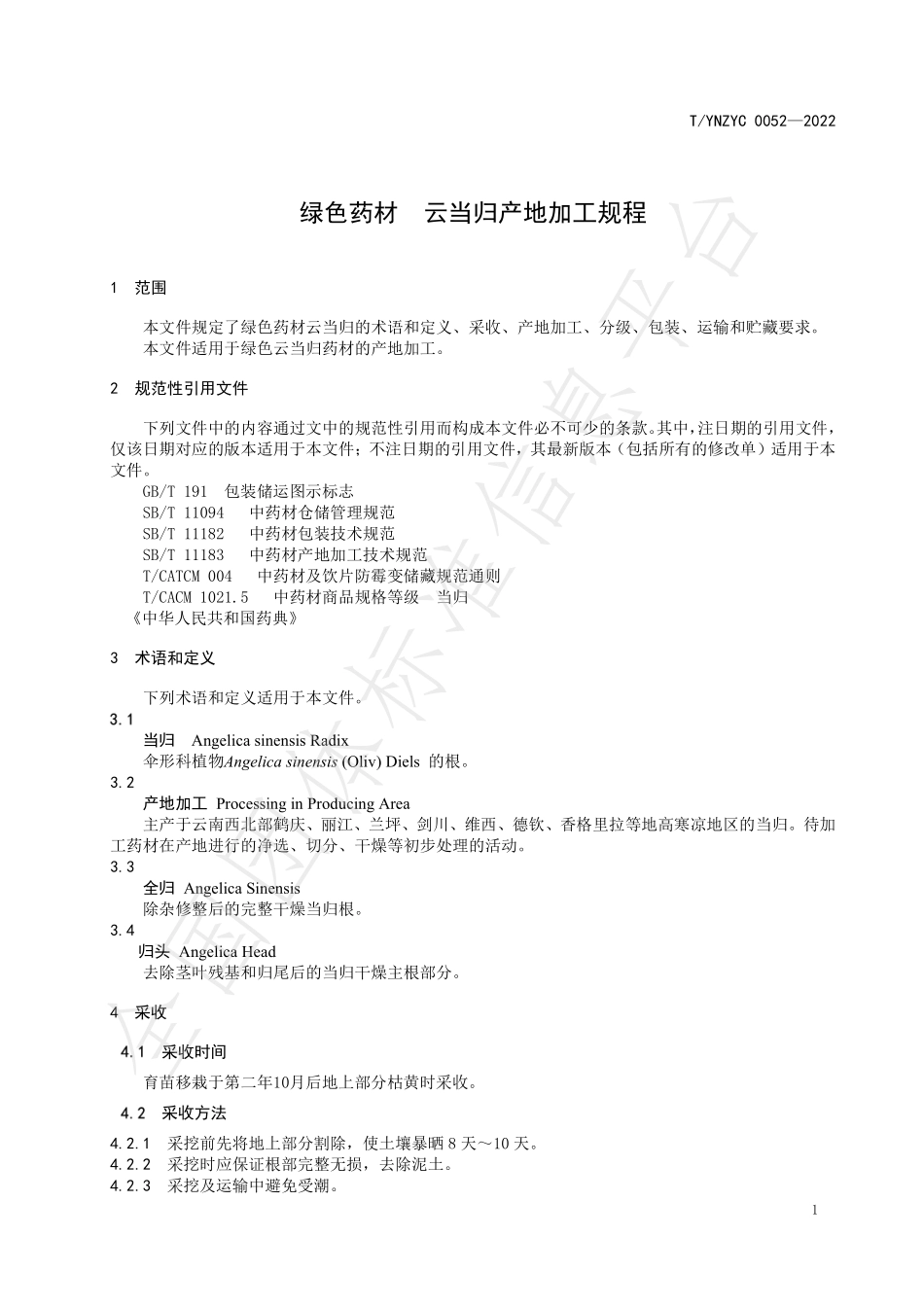 TYNZYC 0052-2022 绿色药材 云当归产地加工规程.pdf_第3页